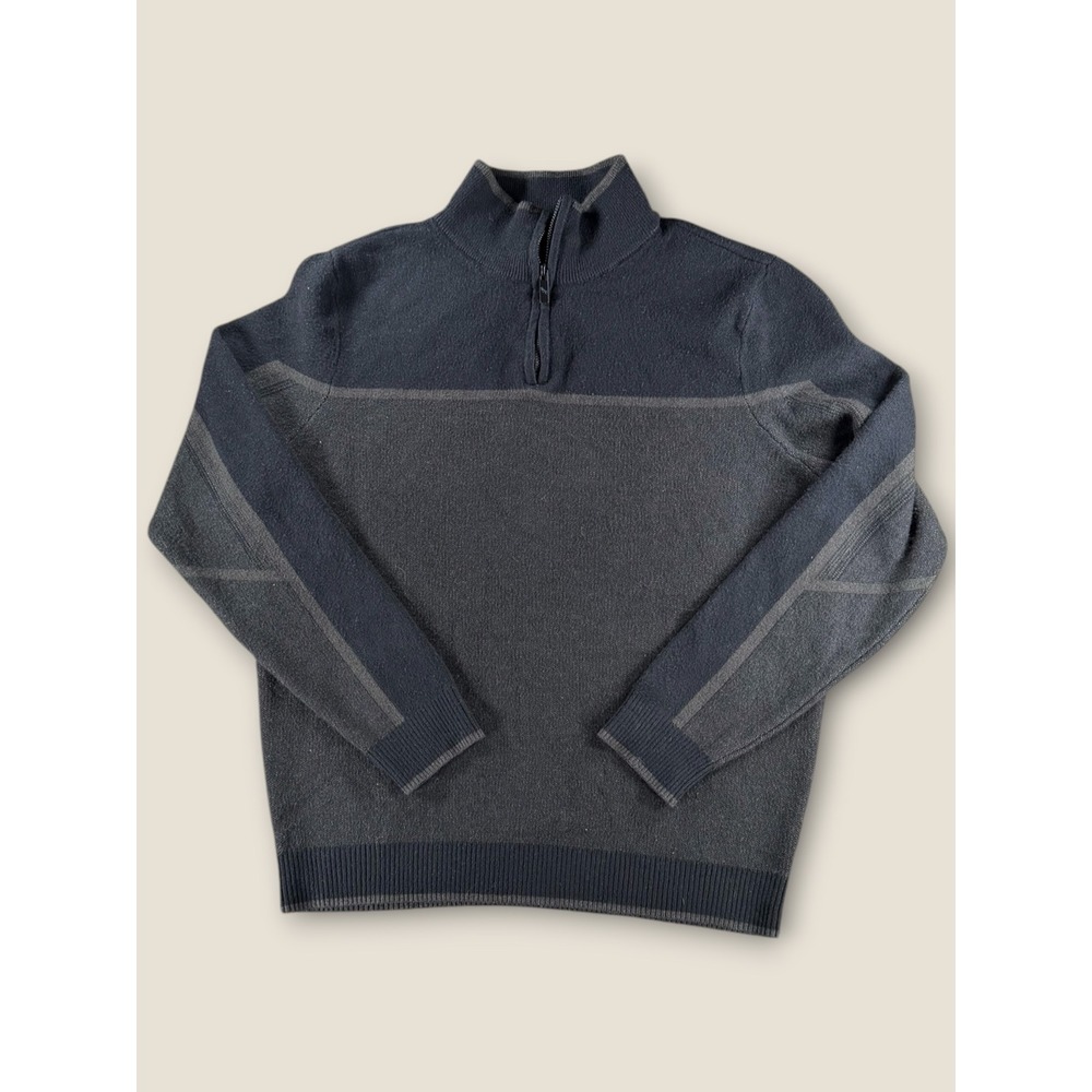 Stone Falcon Mens Small Quarter Zip Sweater Charcoal Gray Navy Knit Mock Neck